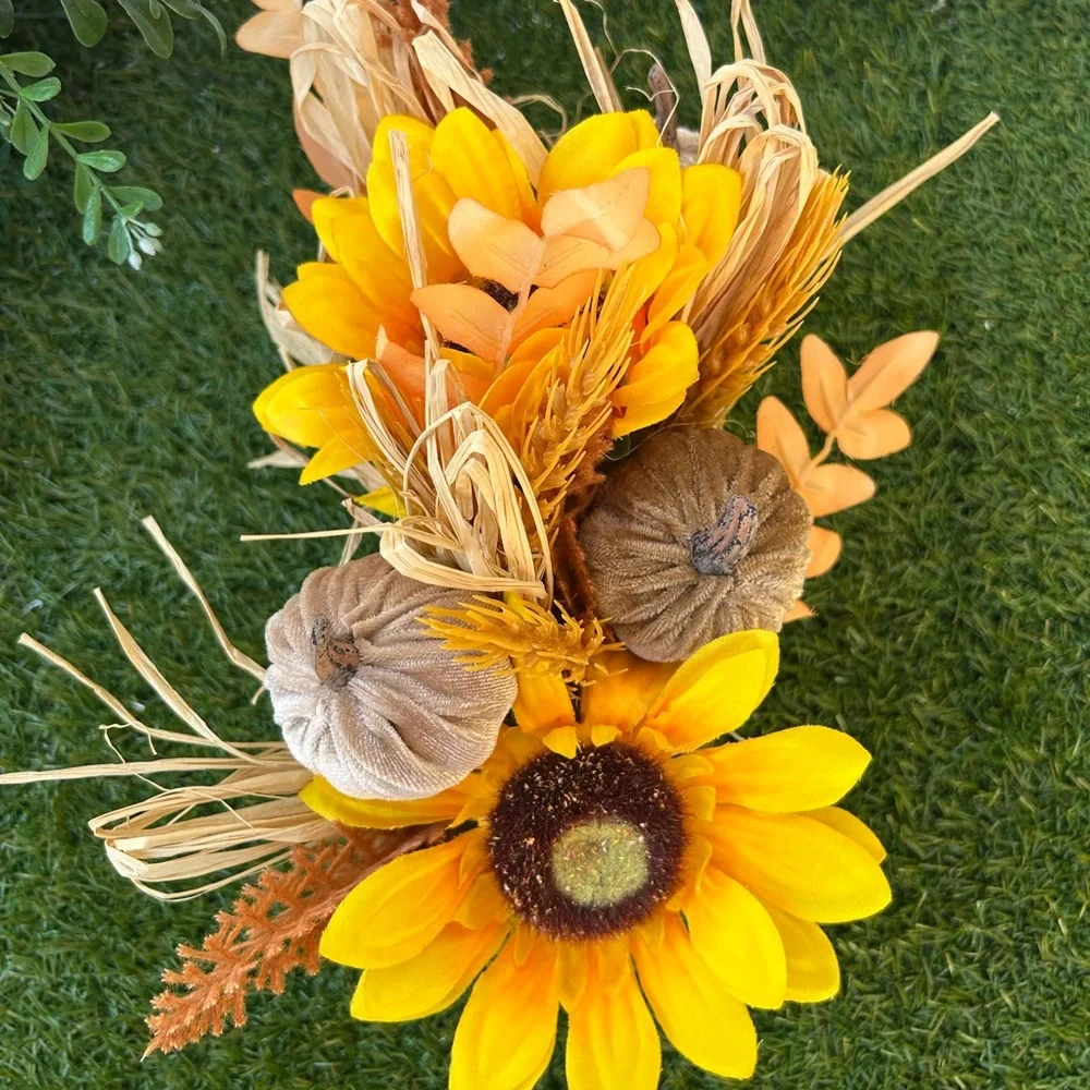 Sunflower and Pumpkin Centerpiece with ivory ceramic vase new
